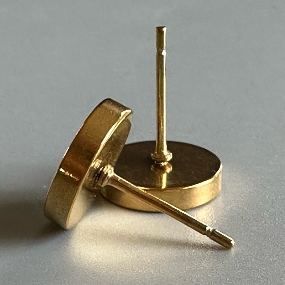 14k Gold Plated Stainless Steel Round Black Studs 10mm - Picture 5 of 11